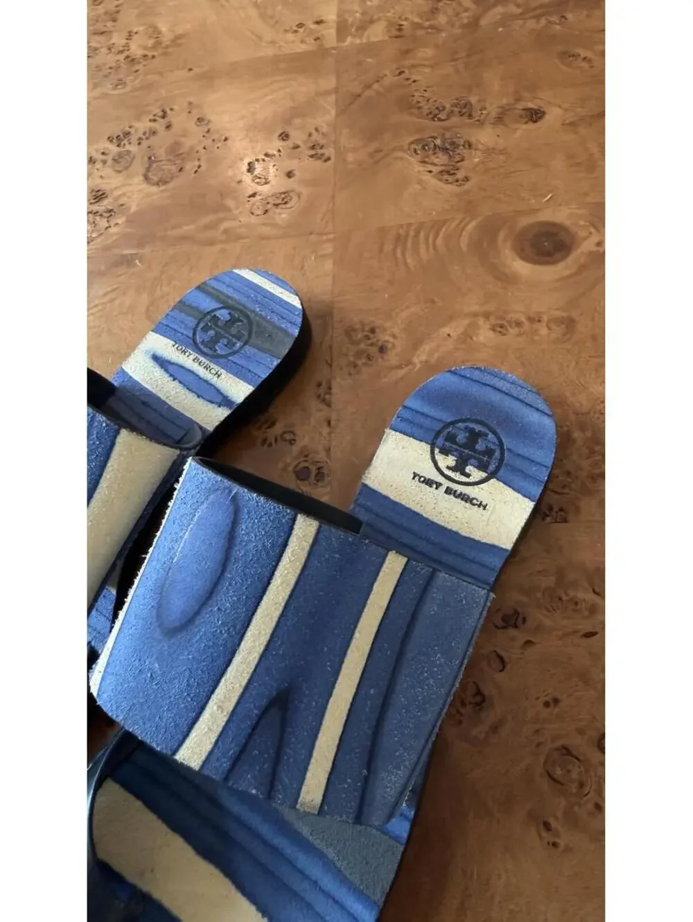Tory Burch Blue Striped Slide Sandals Size 9